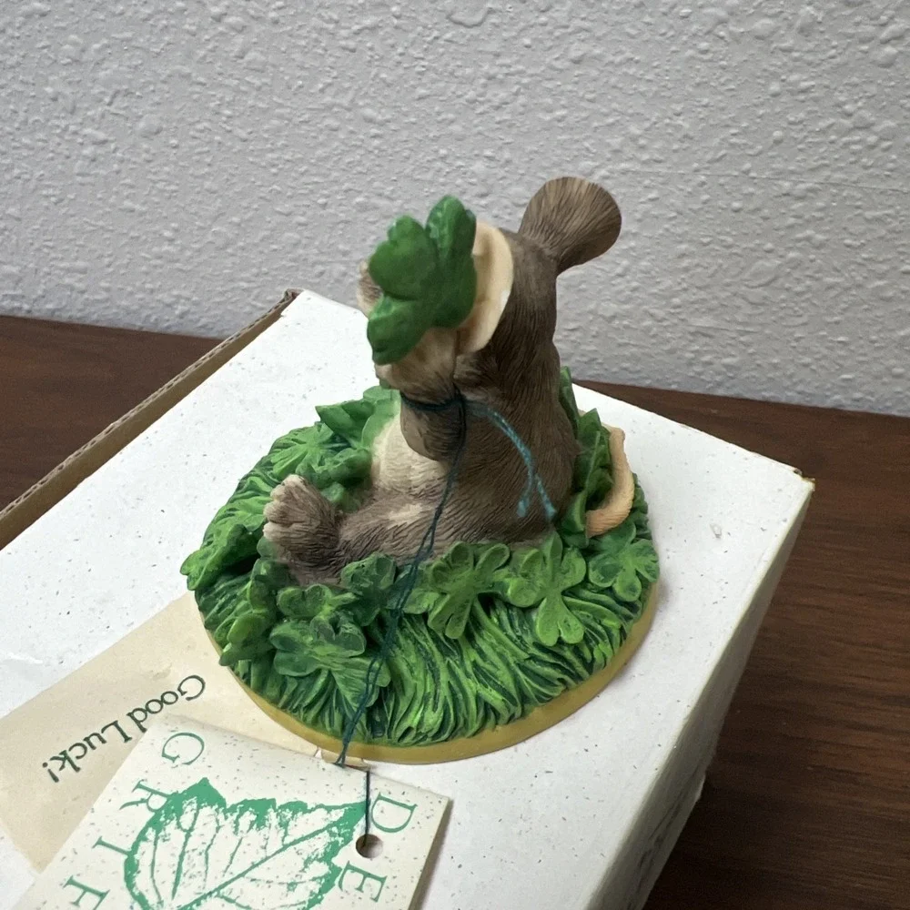 Charming Tails Fitz & Floyd "Good Luck" Mouse 4 Leaf Clover Shamrocks Figurine - Picture 11 of 14